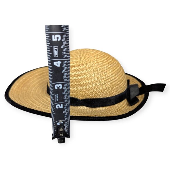 Vintage MGM Elizabeth Taylor Original Child Straw & Floral Hat Black Velvet Trim - Picture 13 of 13